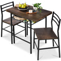 3-Piece Modern Square Dining Set w/ Storage Rack - Dark Brown/Black