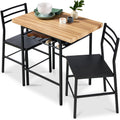 3-Piece Modern Square Dining Set w/ Storage Rack - Oak/Black
