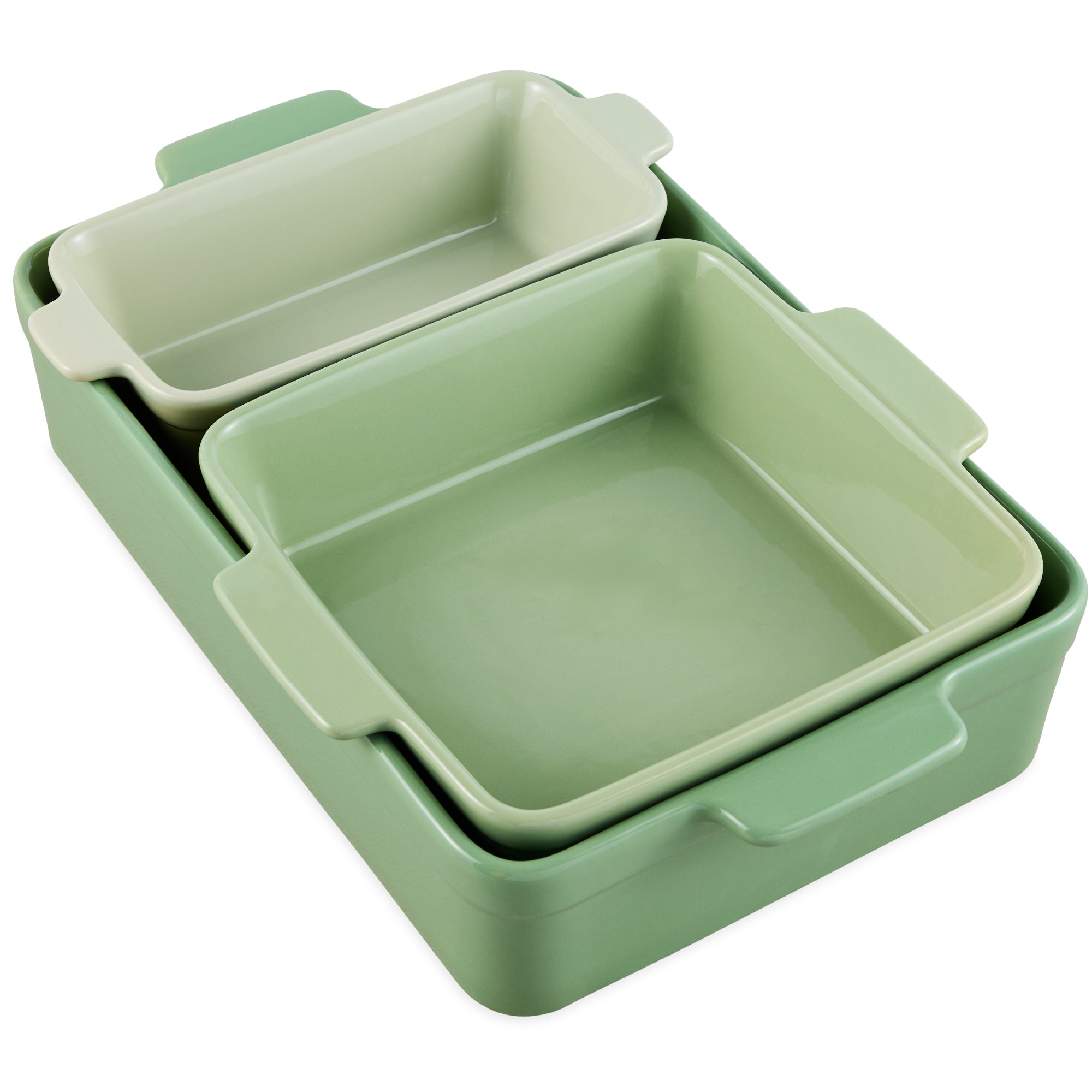3-Piece Ceramic Bakeware Set, Stoneware Baking Dishes, Casserole Serving Set - Sage Green