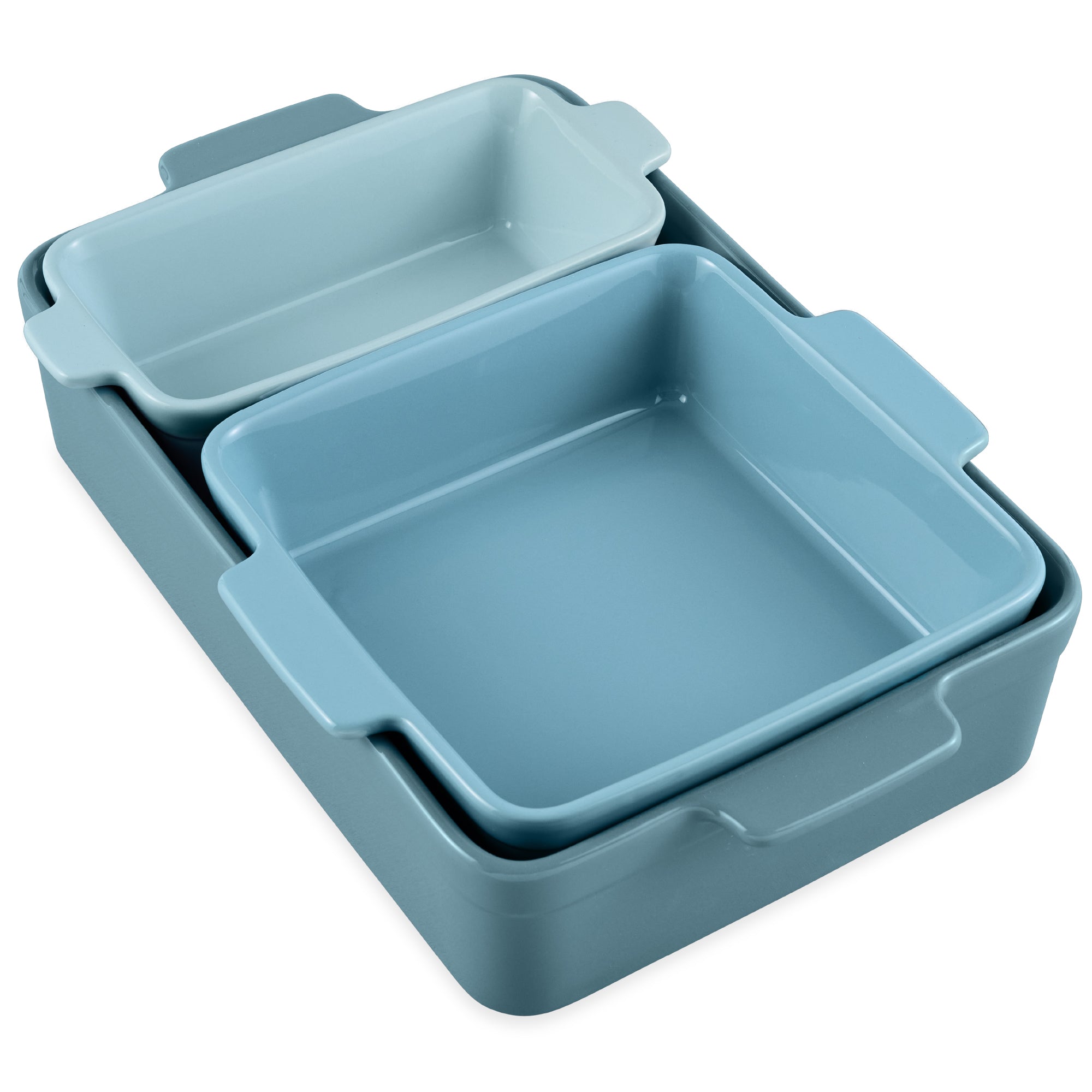 3-Piece Ceramic Bakeware Set, Stoneware Baking Dishes, Casserole Serving Set - Cornflower Blue