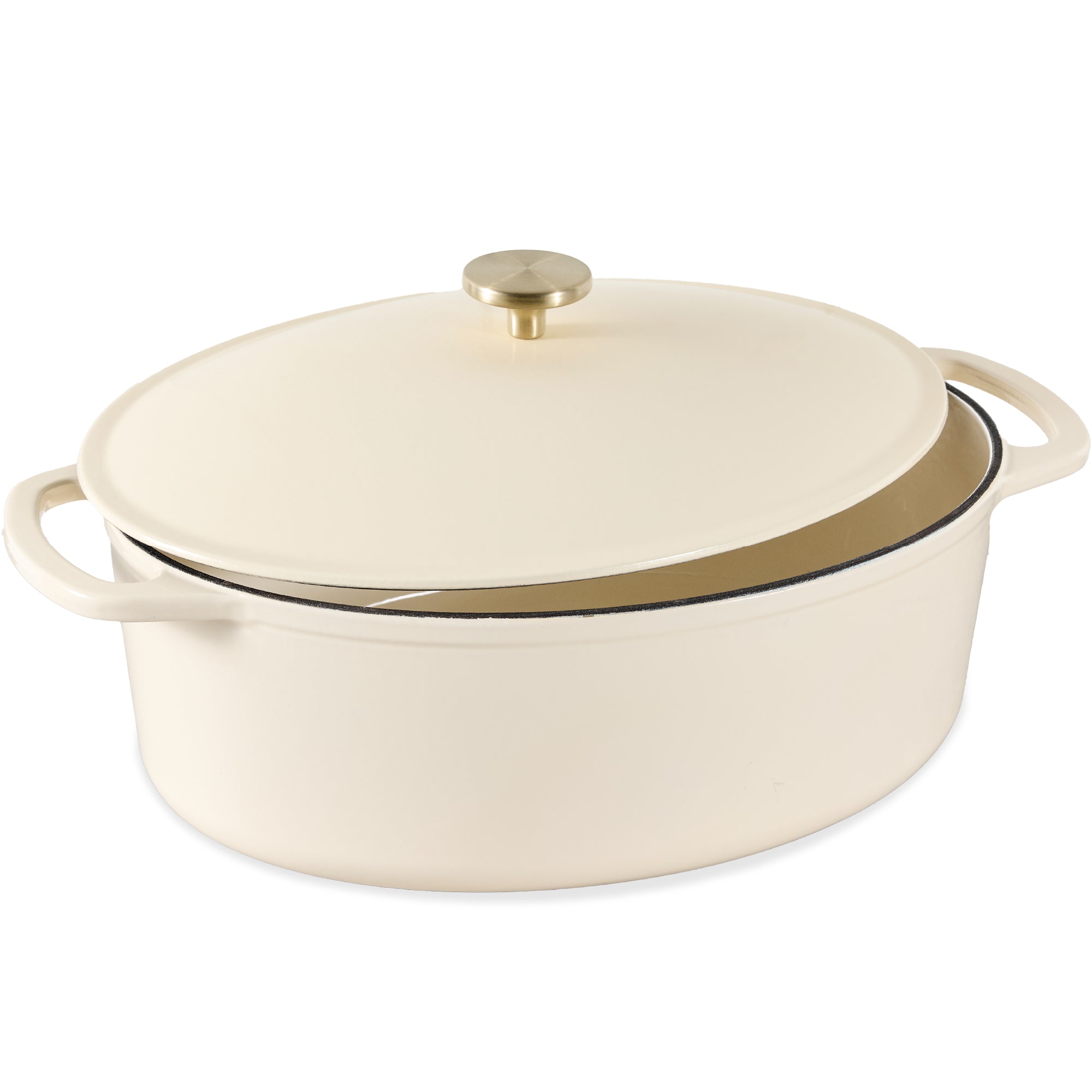 Oval Cast-Iron Dutch Oven Kitchen Cookware w/ Enamel - 7.5qt - Vanilla Buttercream
