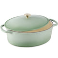Oval Cast-Iron Dutch Oven Kitchen Cookware w/ Enamel - 7.5qt - Sage Green