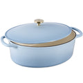 Oval Cast-Iron Dutch Oven Kitchen Cookware w/ Enamel - 7.5qt - Cornflower Blue
