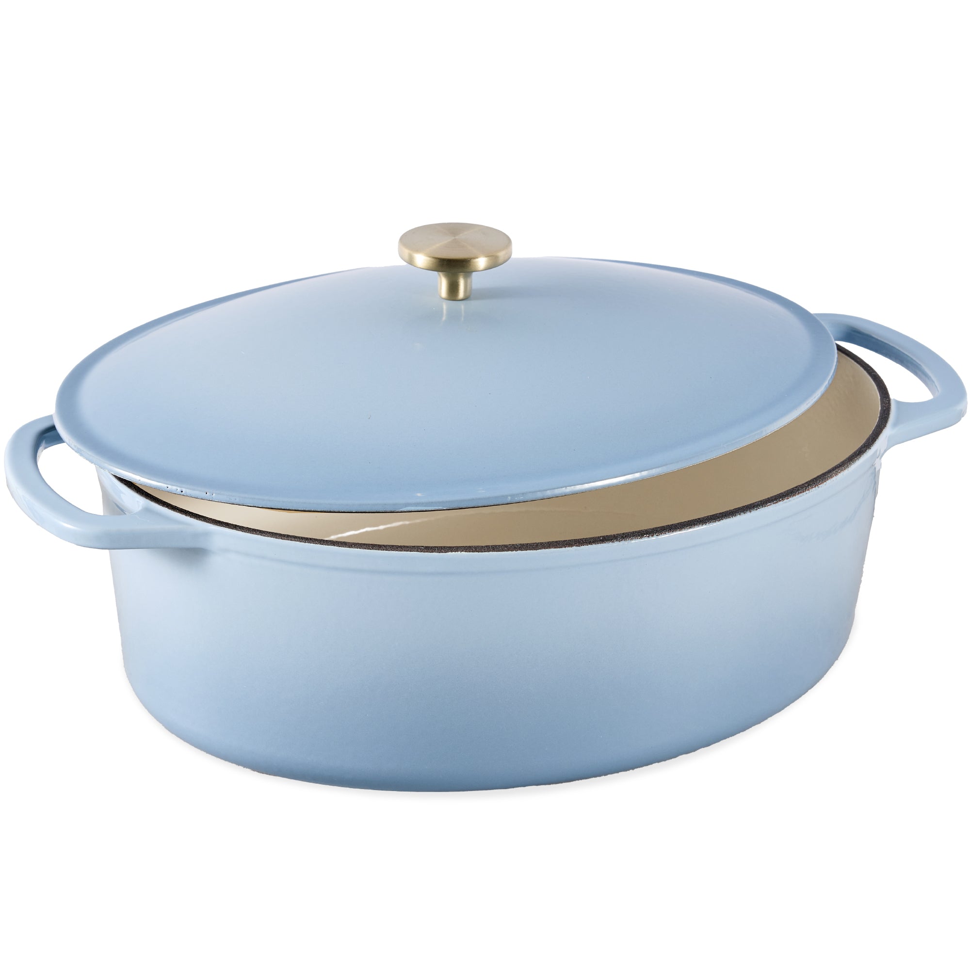 Oval Cast-Iron Dutch Oven Kitchen Cookware w/ Enamel - 7.5qt - Cornflower Blue