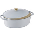 Oval Cast-Iron Dutch Oven Kitchen Cookware w/ Enamel - 7.5qt - French Gray