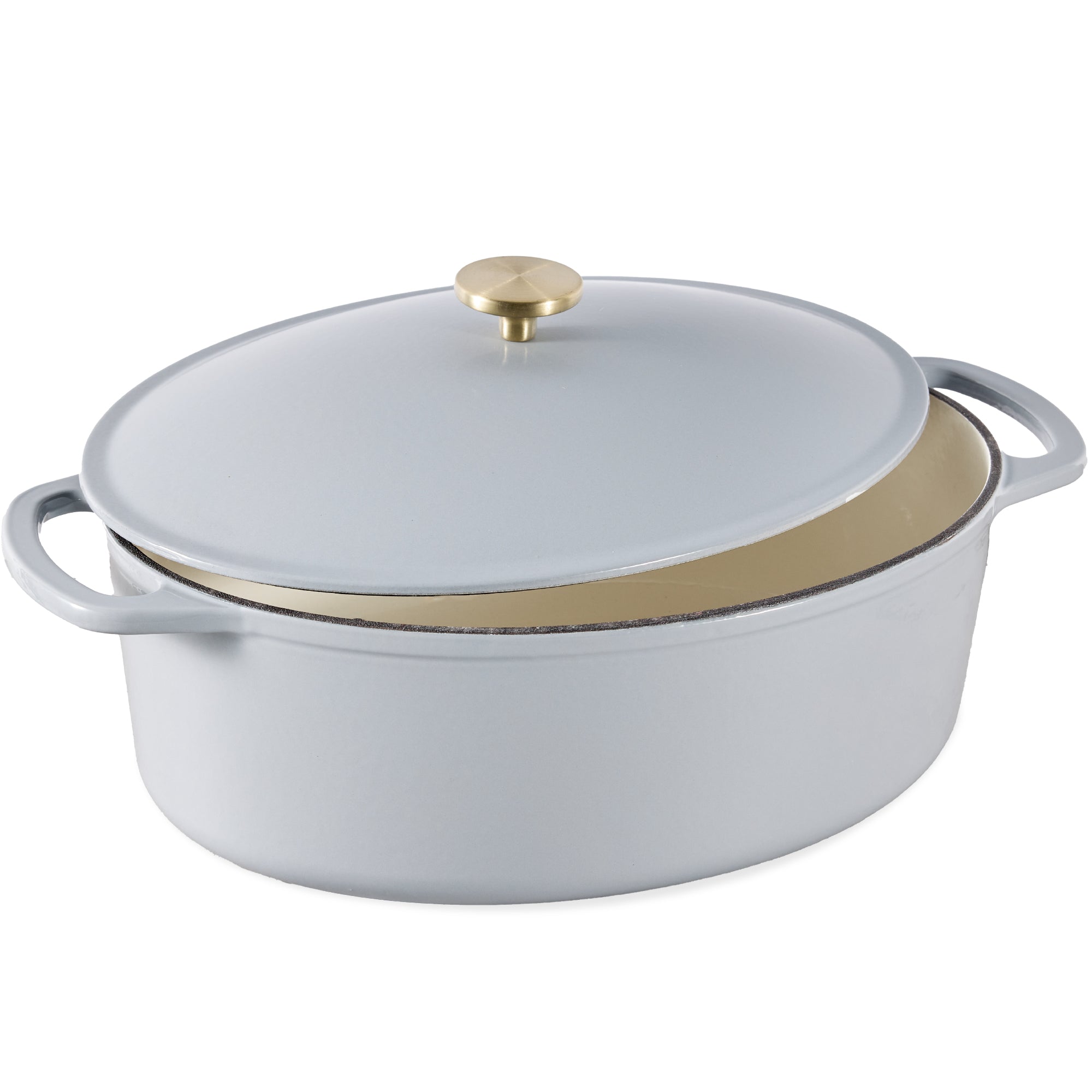 Oval Cast-Iron Dutch Oven Kitchen Cookware w/ Enamel - 7.5qt - French Gray