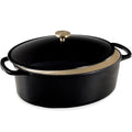 Oval Cast-Iron Dutch Oven Kitchen Cookware w/ Enamel - 7.5qt - Black Licorice
