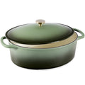 Oval Cast-Iron Dutch Oven Kitchen Cookware w/ Enamel - 7.5qt - Deep Olive Green
