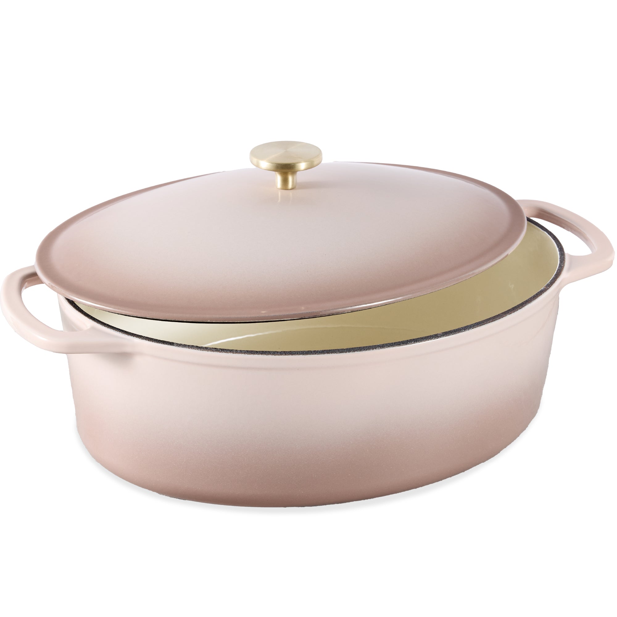 Oval Cast-Iron Dutch Oven Kitchen Cookware w/ Enamel - 7.5qt - Mushroom Beige