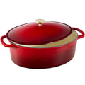 Oval Cast-Iron Dutch Oven Kitchen Cookware w/ Enamel - 7.5qt - Red