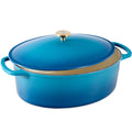 Oval Cast-Iron Dutch Oven Kitchen Cookware w/ Enamel - 7.5qt - Blue