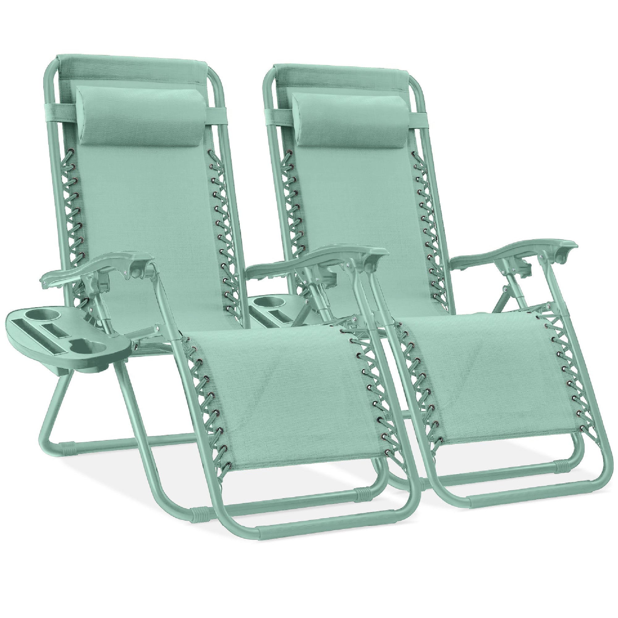 Set of 2 Adjustable Zero Gravity Patio Chair Recliners w/ Cup Holders - Seafoam