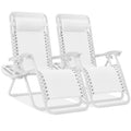 Set of 2 Adjustable Zero Gravity Patio Chair Recliners w/ Cup Holders - Snow