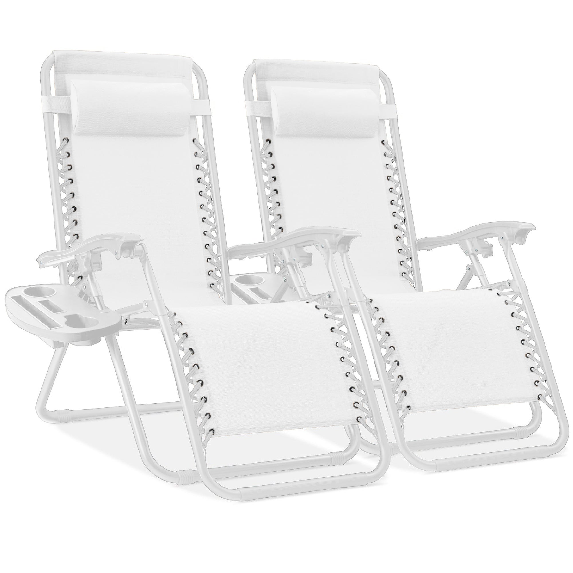 Set of 2 Adjustable Zero Gravity Patio Chair Recliners w/ Cup Holders - Snow