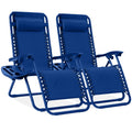 Set of 2 Adjustable Zero Gravity Patio Chair Recliners w/ Cup Holders - Marine