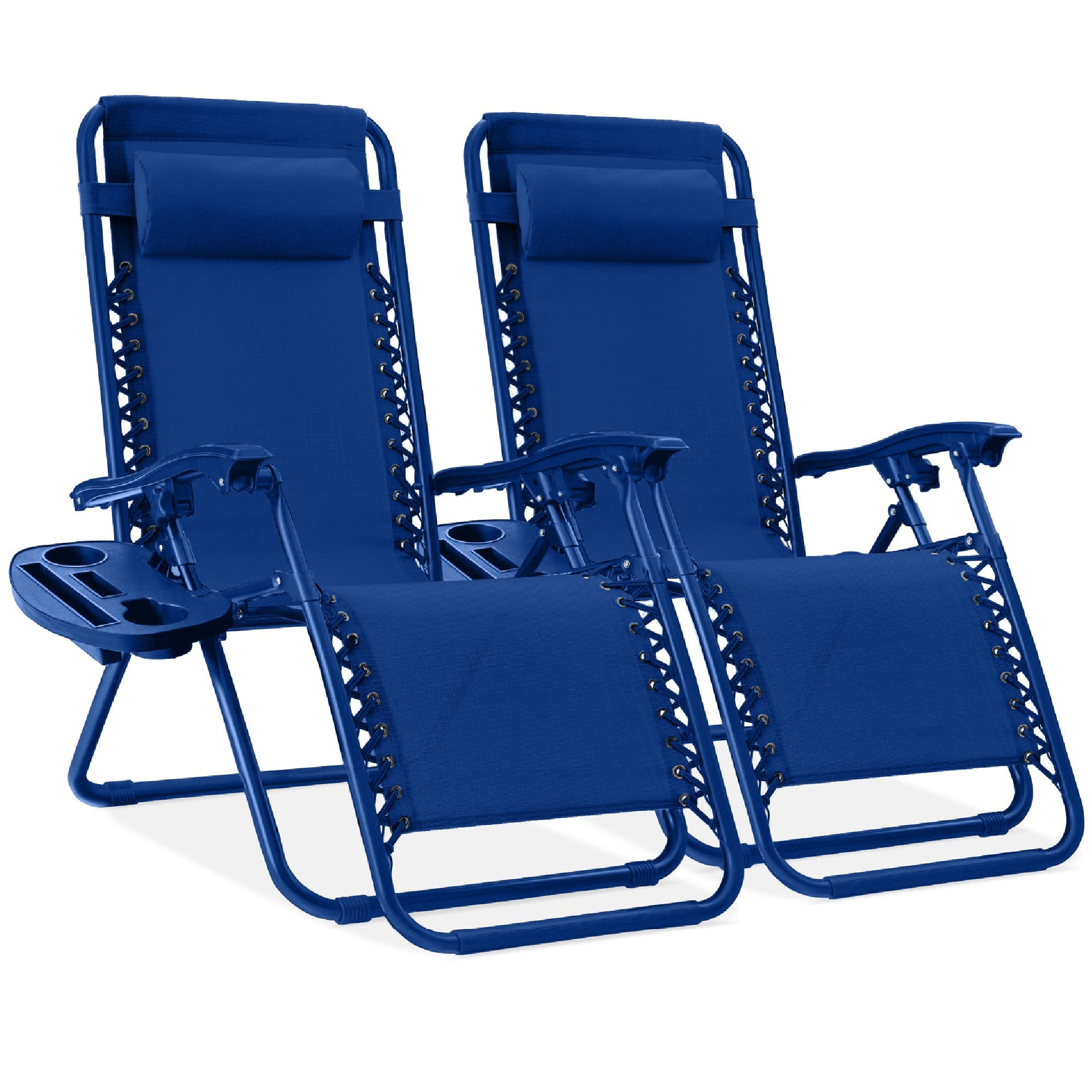Set of 2 Adjustable Zero Gravity Patio Chair Recliners w/ Cup Holders - Marine