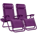 Set of 2 Adjustable Zero Gravity Patio Chair Recliners w/ Cup Holders - Amethyst