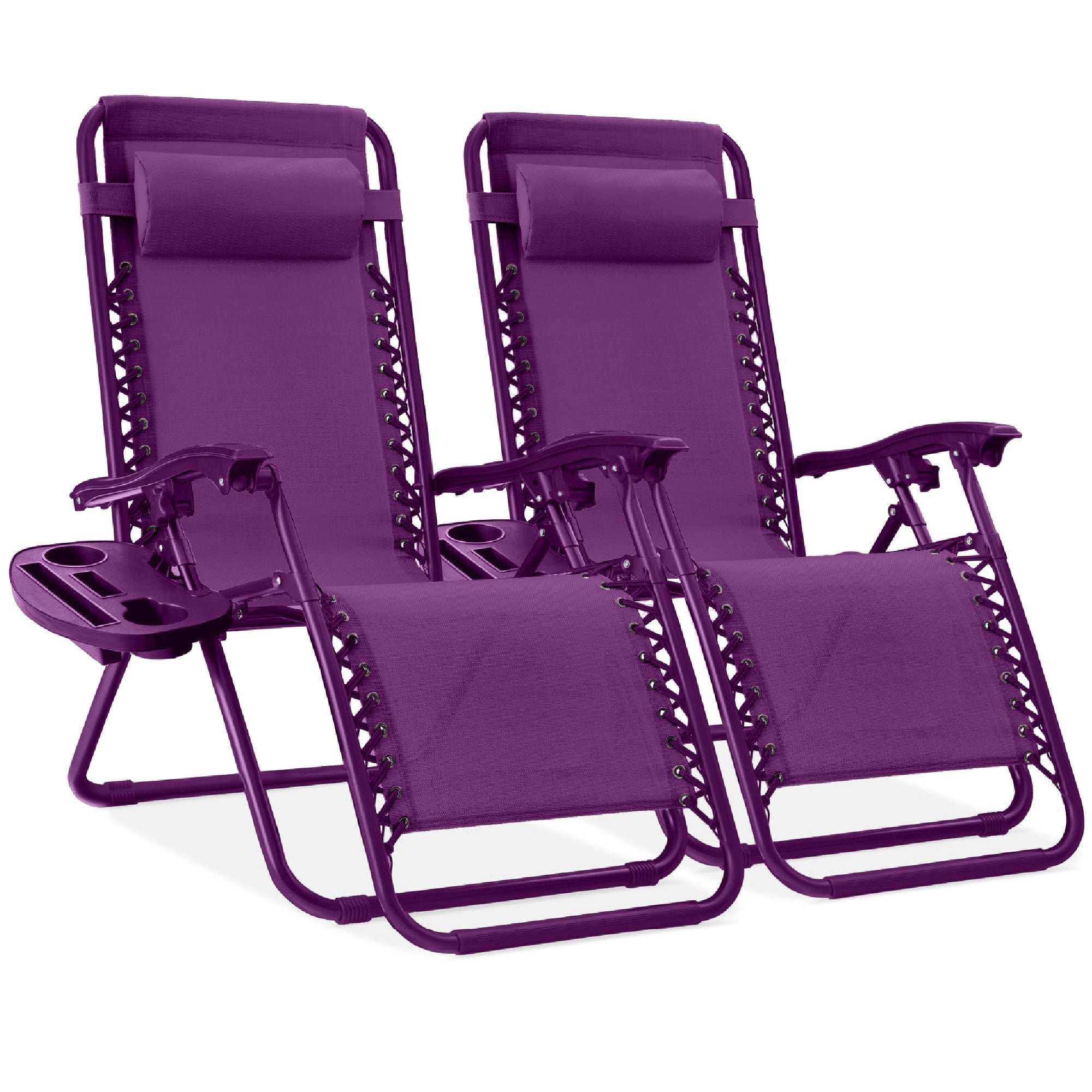 Set of 2 Adjustable Zero Gravity Patio Chair Recliners w/ Cup Holders - Amethyst