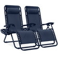 Set of 2 Adjustable Zero Gravity Patio Chair Recliners w/ Cup Holders - Navy