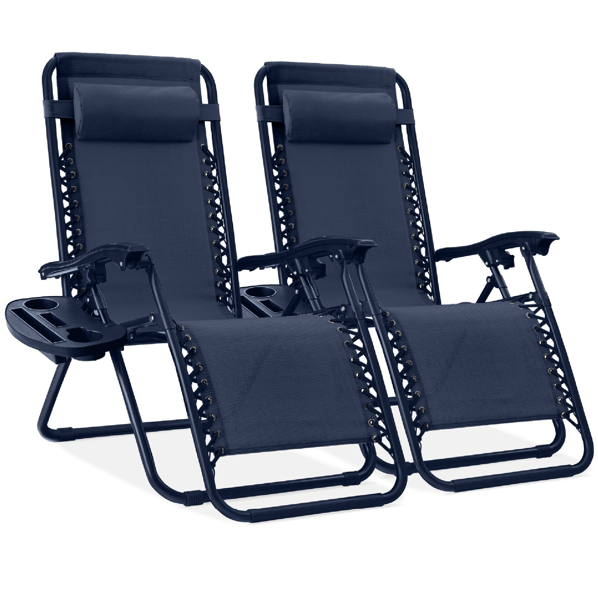 Set of 2 Adjustable Zero Gravity Patio Chair Recliners w/ Cup Holders - Navy