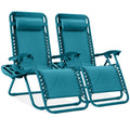 Set of 2 Adjustable Zero Gravity Patio Chair Recliners w/ Cup Holders - Peacock