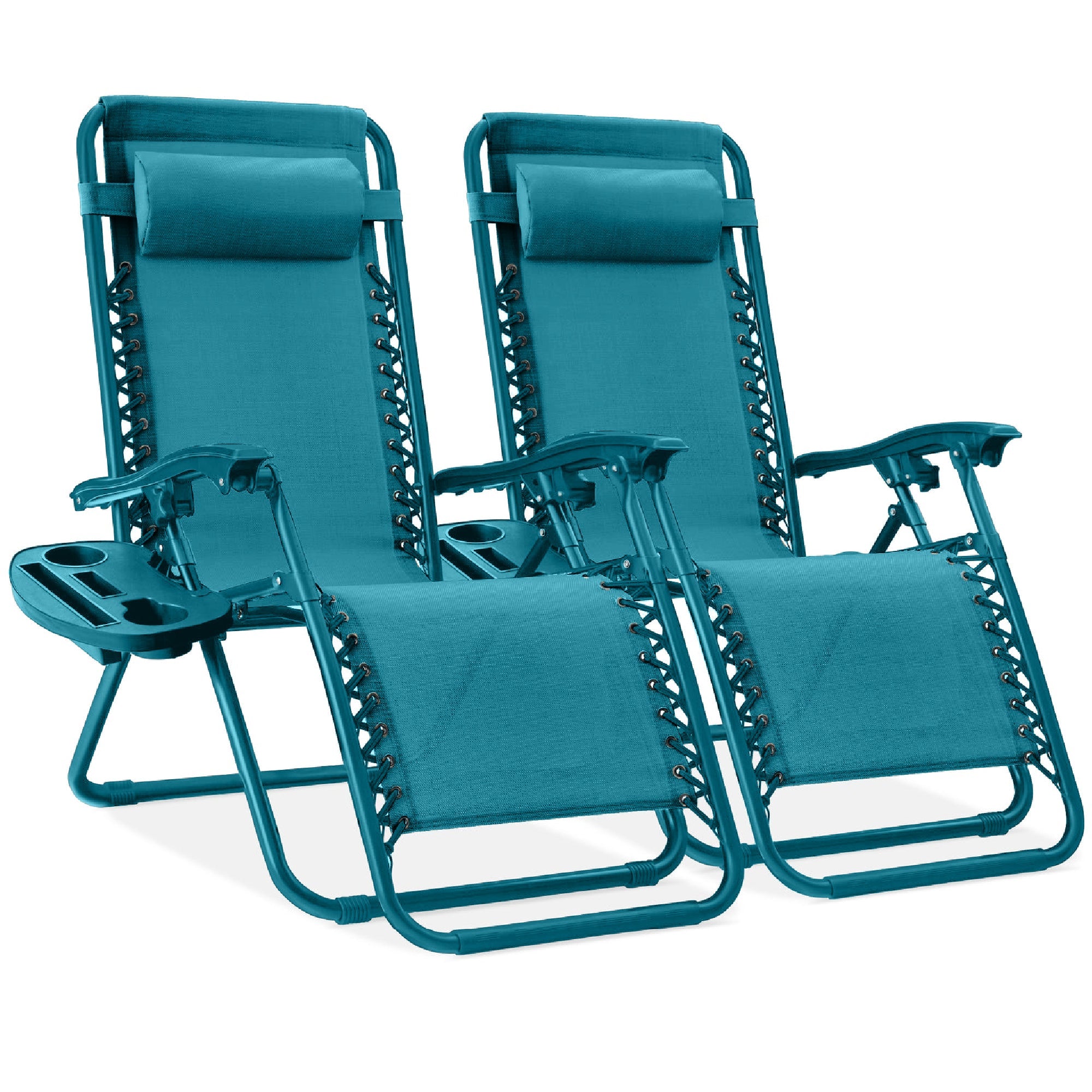 Set of 2 Adjustable Zero Gravity Patio Chair Recliners w/ Cup Holders - Peacock