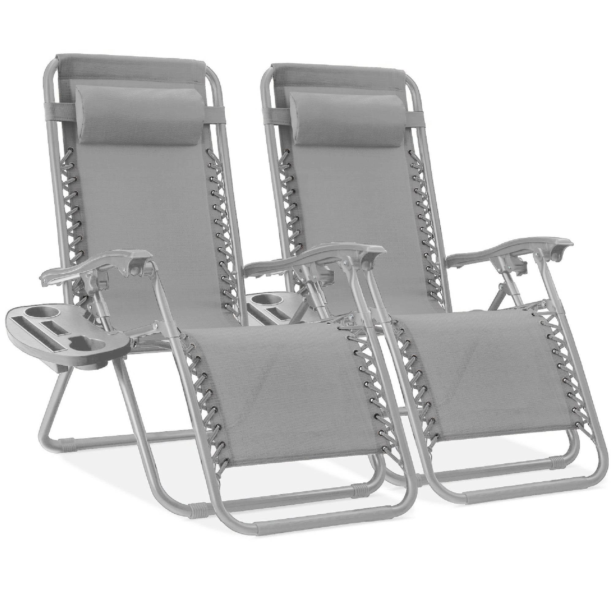 Set of 2 Adjustable Zero Gravity Patio Chair Recliners w/ Cup Holders - Dove Gray
