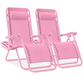 Set of 2 Adjustable Zero Gravity Patio Chair Recliners w/ Cup Holders - Carnation
