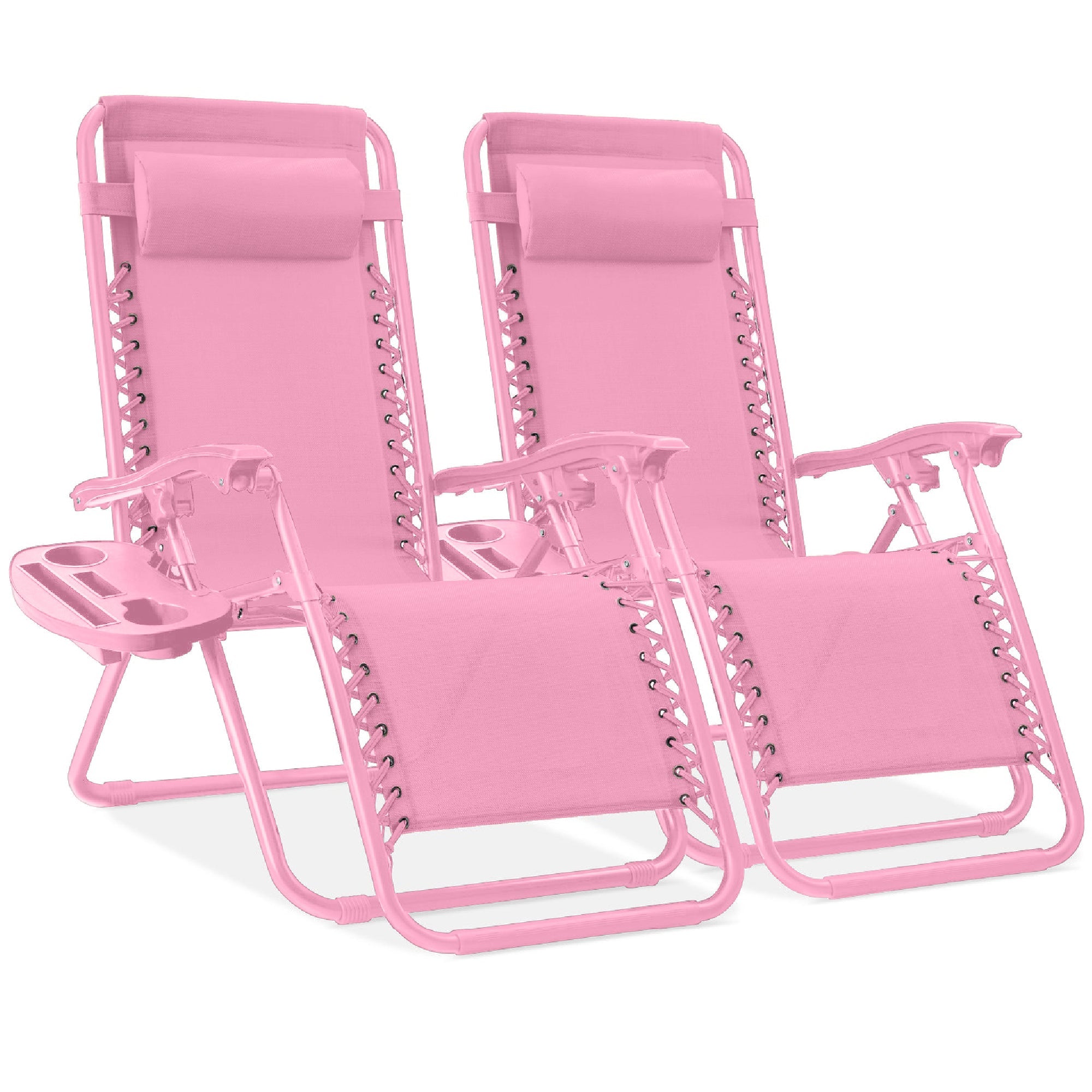 Set of 2 Adjustable Zero Gravity Patio Chair Recliners w/ Cup Holders - Carnation