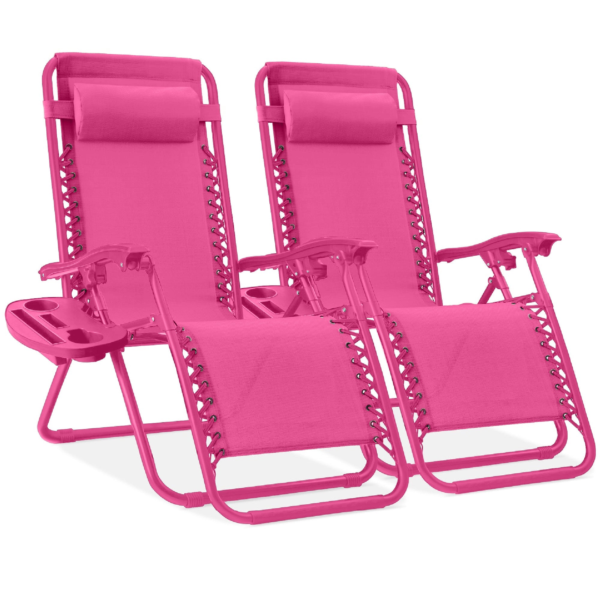 Set of 2 Adjustable Zero Gravity Patio Chair Recliners w/ Cup Holders - Ultimate Pink