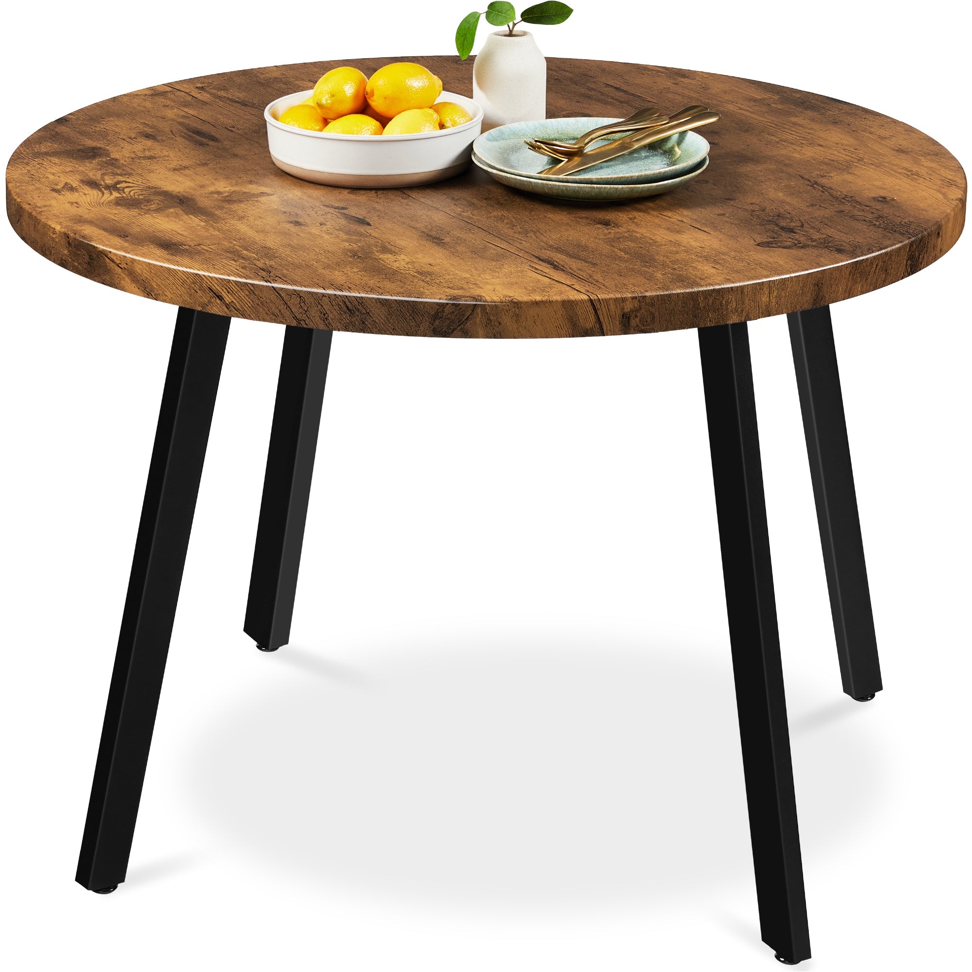 Mid-Century Modern Round Dining Table w/ Adjustable Feet - 35.5in - Brown