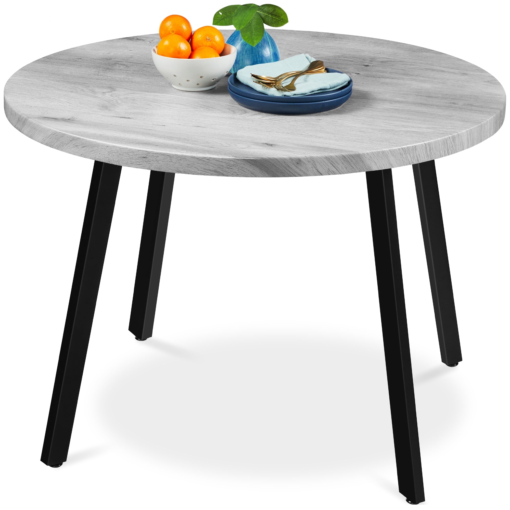 Mid-Century Modern Round Dining Table w/ Adjustable Feet - 35.5in - Gray