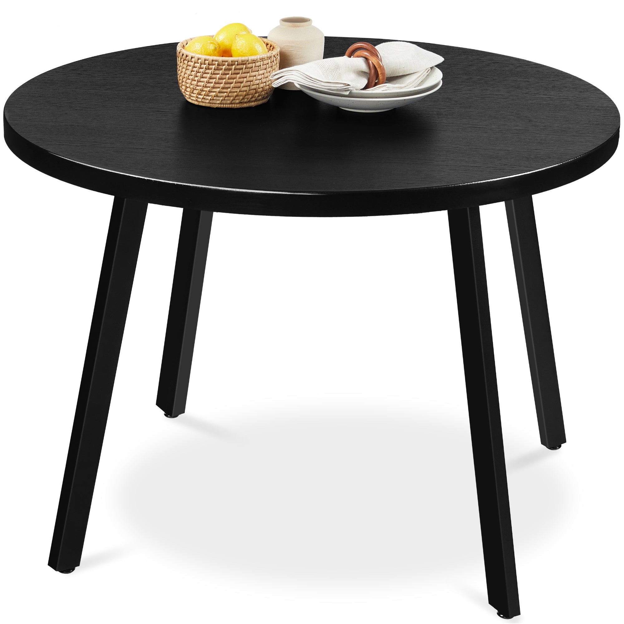 Mid-Century Modern Round Dining Table w/ Adjustable Feet - 35.5in - Black