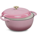 Cast-Iron Dutch Oven Kitchen Cookware w/ Enamel, Handles - 6qt - Pink Champagne