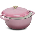 Cast-Iron Dutch Oven Kitchen Cookware w/ Enamel, Handles - 7.5qt - Pink Champagne