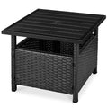 Outdoor Wicker Patio Side Table Accent Furniture w/ Umbrella Hole - Black