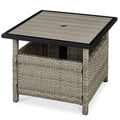 Outdoor Wicker Patio Side Table Accent Furniture w/ Umbrella Hole - Taupe