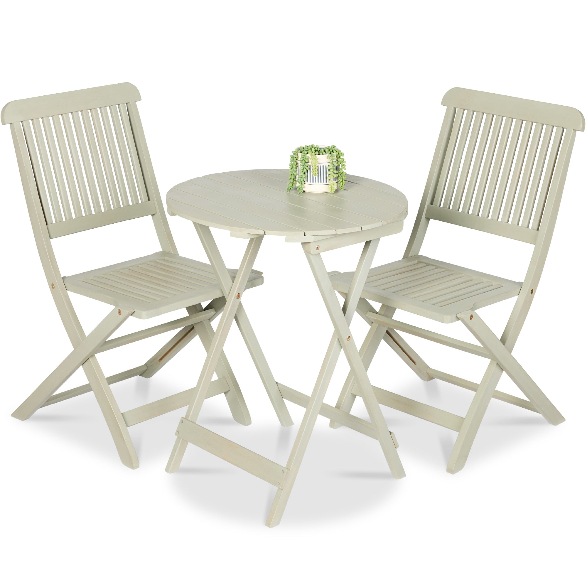 3-Piece Acacia Wood Bistro Set w/ Folding Table, 2 Chairs - Sage Green