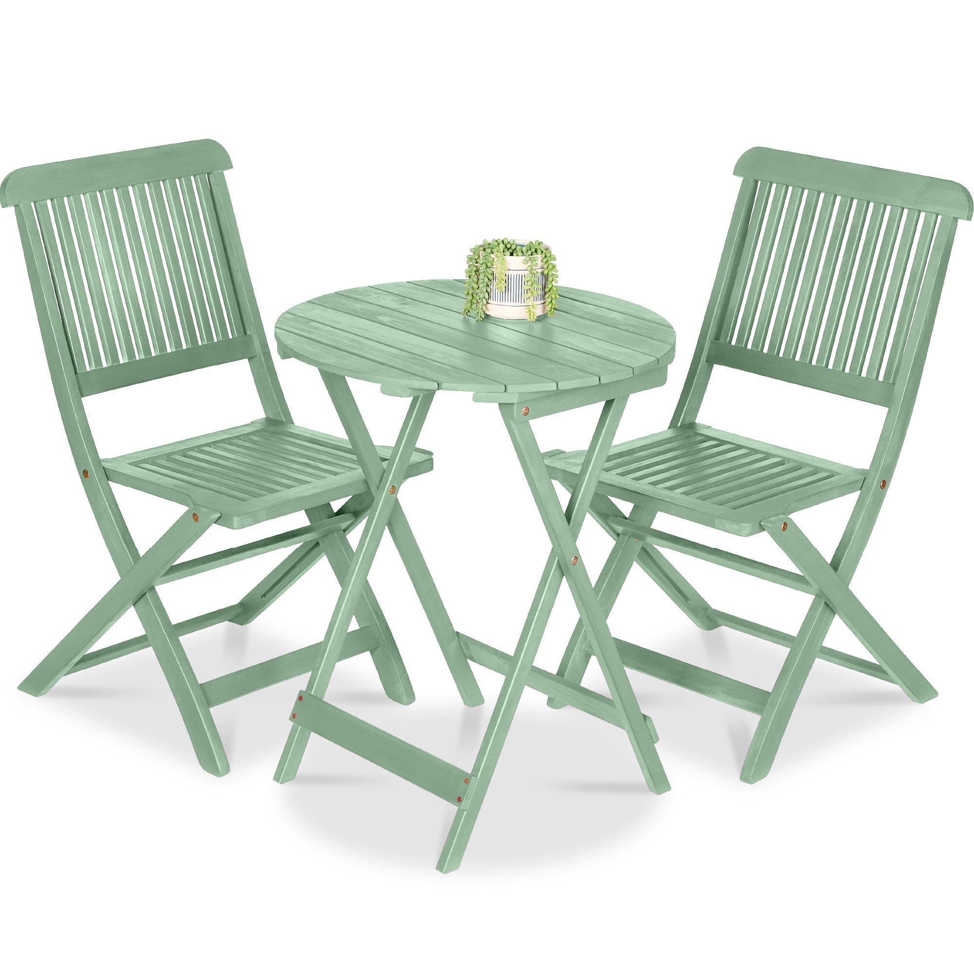 3-Piece Acacia Wood Bistro Set w/ Folding Table, 2 Chairs - Mint