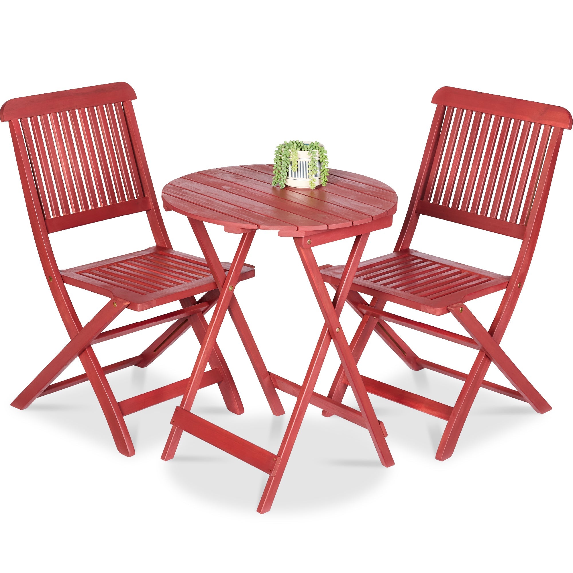 3-Piece Acacia Wood Bistro Set w/ Folding Table, 2 Chairs - Ruby