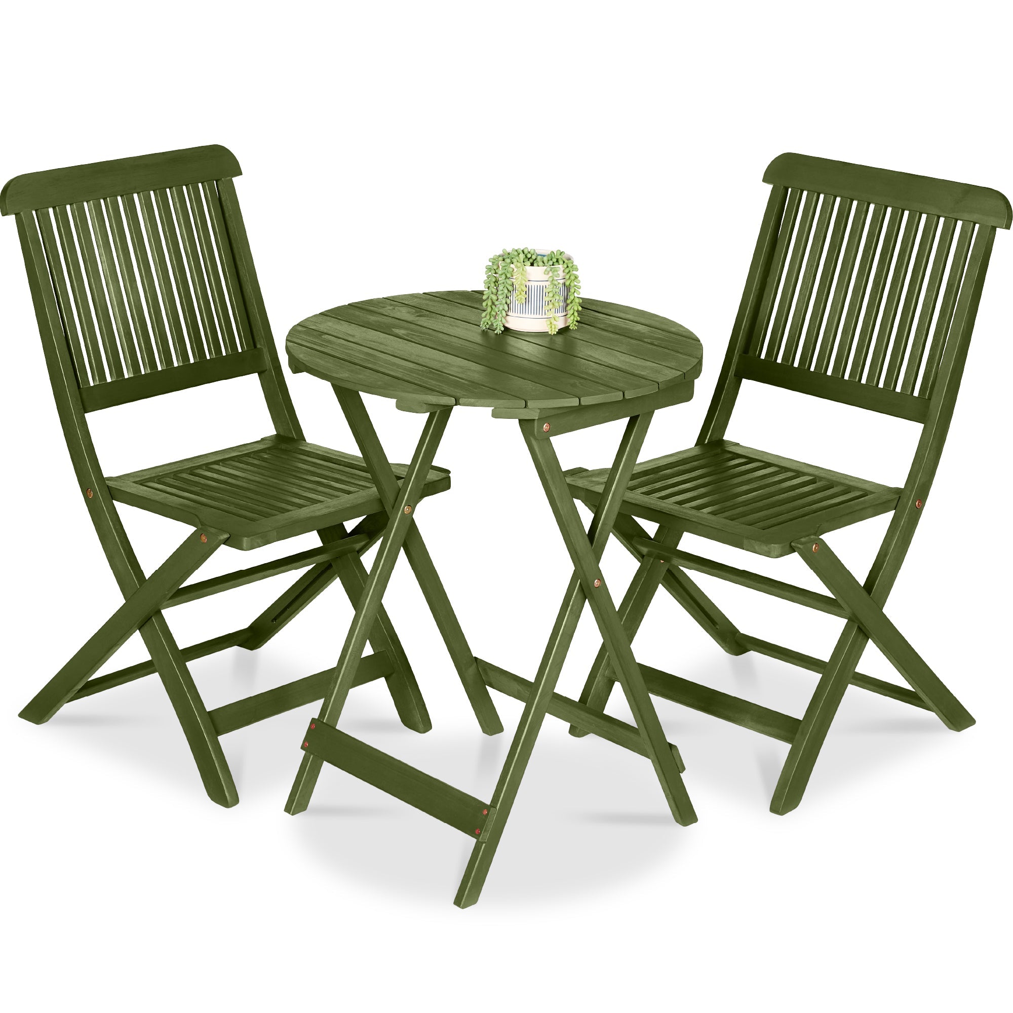 3-Piece Acacia Wood Bistro Set w/ Folding Table, 2 Chairs - Olive