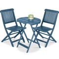 3-Piece Acacia Wood Bistro Set w/ Folding Table, 2 Chairs - Slate Blue