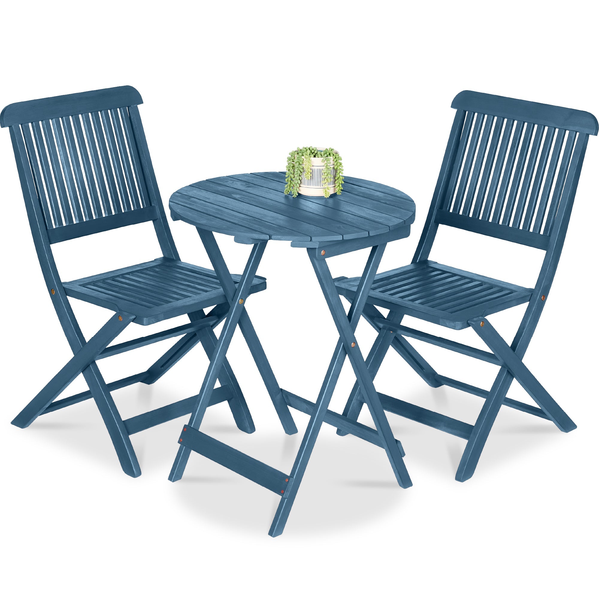 3-Piece Acacia Wood Bistro Set w/ Folding Table, 2 Chairs - Slate Blue
