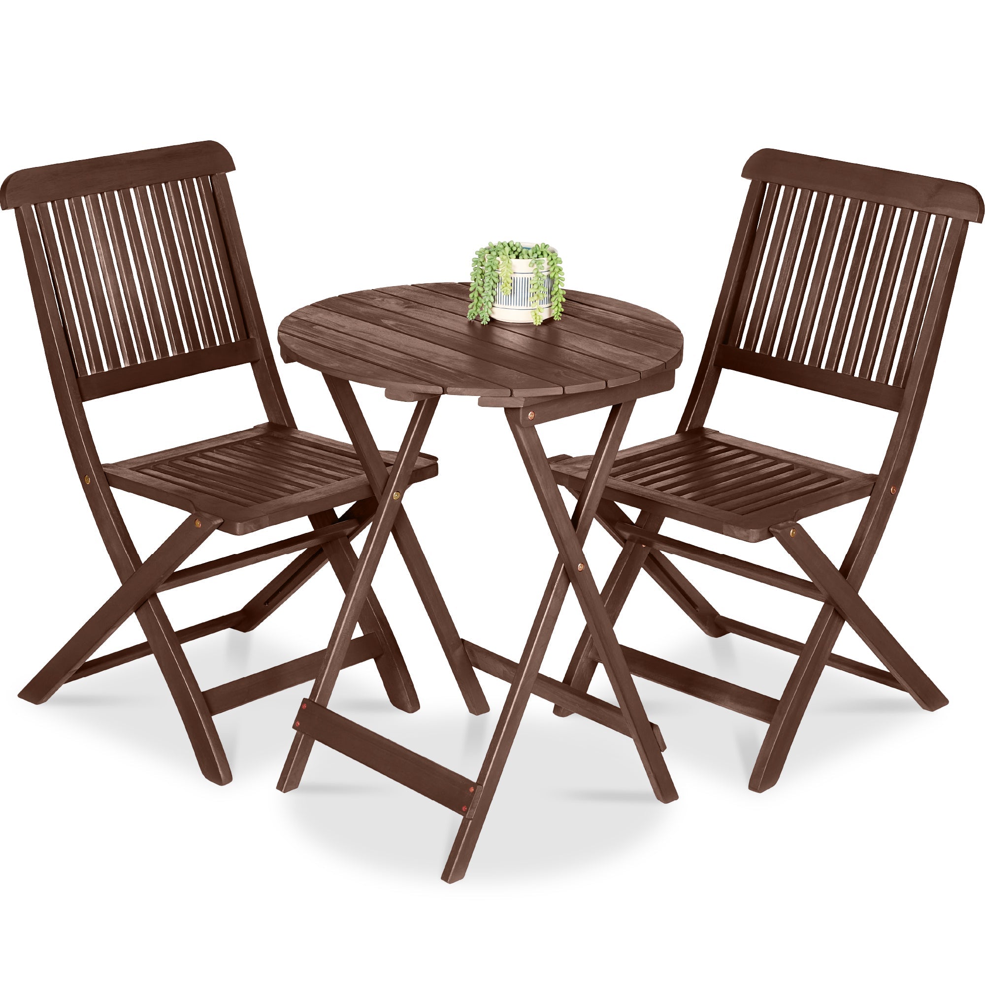 3-Piece Acacia Wood Bistro Set w/ Folding Table, 2 Chairs - Brown