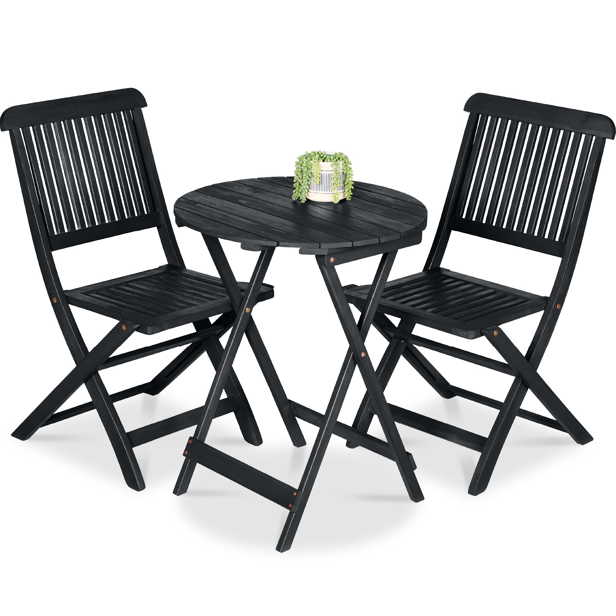 3-Piece Acacia Wood Bistro Set w/ Folding Table, 2 Chairs - Charcoal