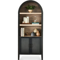 Arched 5-Tier Storage Cabinet w/ Reeded Doors, Adjustable Shelves - 72in - Black Oak