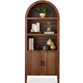 Arched 5-Tier Storage Cabinet w/ Reeded Doors, Adjustable Shelves - 72in - Walnut