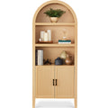 Arched 5-Tier Storage Cabinet w/ Reeded Doors, Adjustable Shelves - 72in - Natural Oak