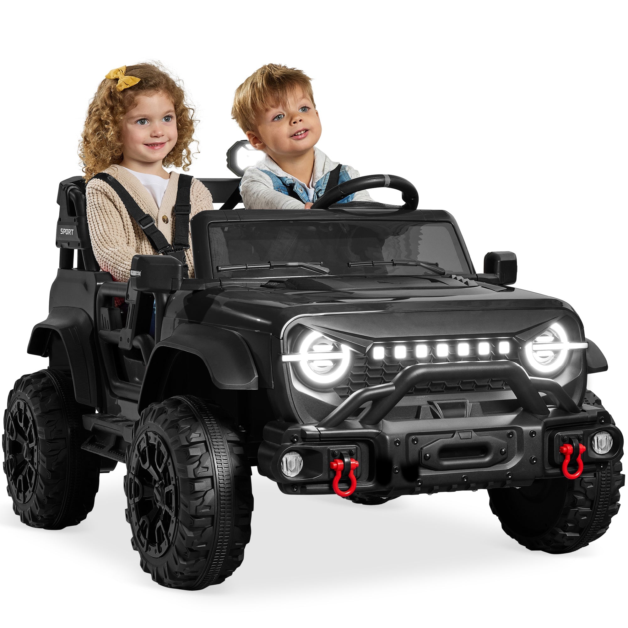 24V 2-Seater Electric Ride-On Car Truck w/ Parent Control, Bluetooth - Black