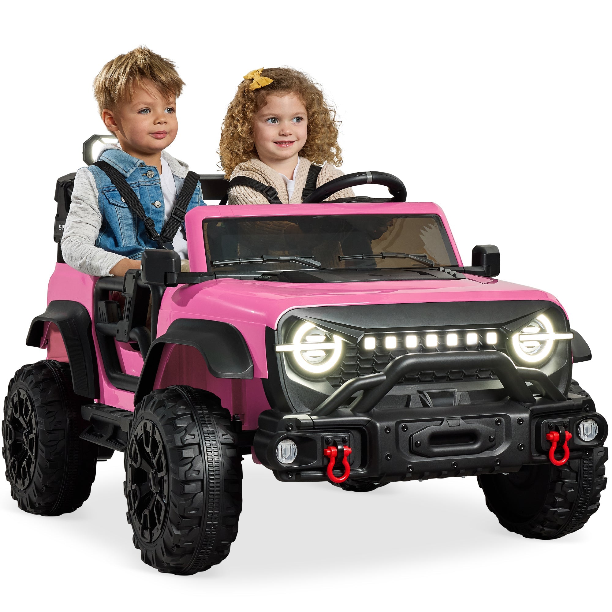 24V 2-Seater Electric Ride-On Car Truck w/ Parent Control, Bluetooth - Pink